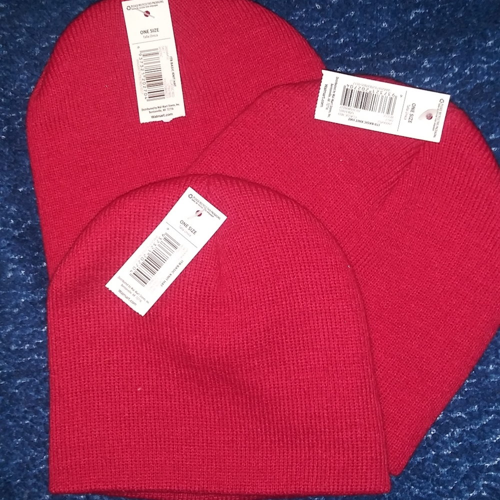 Three Red Infant Knit Hats